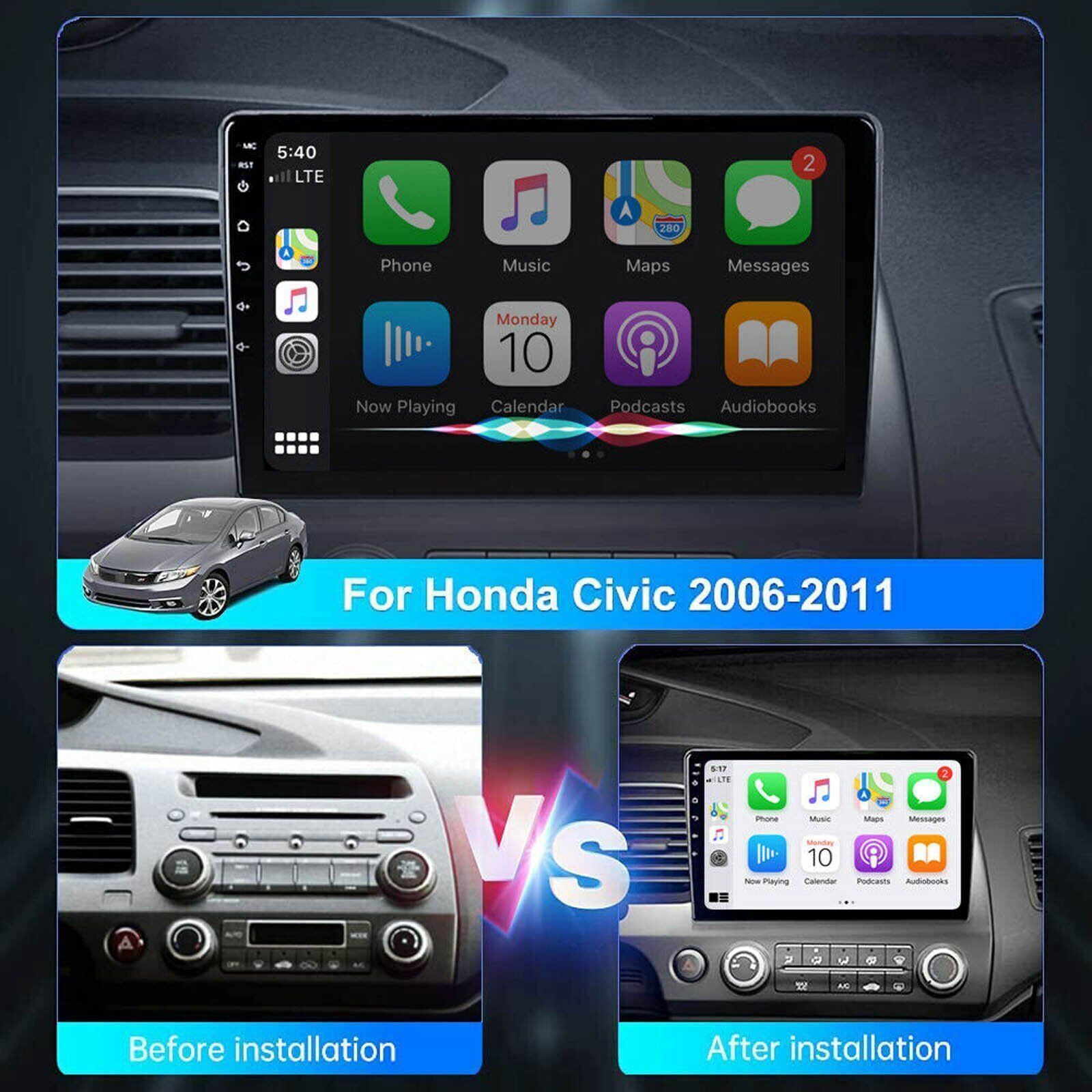 US 2+32GB Android 12 CarPlay Car FM Radio Player GPS For Honda Civic