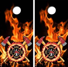 Firefighter Flames Axes Cornhole Wood Board Skin Wrap