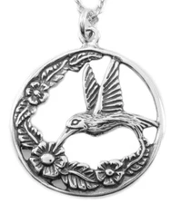 Sterling Silver Hummingbird Charm Pendant Necklace-#C117