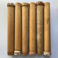 Lot/6 Antique Wooden Spools Bobbin Bowen Hunter 15.25" Kaleidoscope Candlestick 