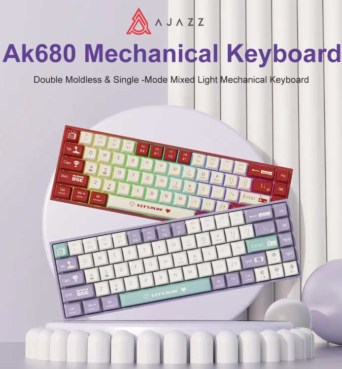 AJAZZ AK680 68-Key Wireless Mechanical Keyboard with ABS Keycaps and Bluetooth