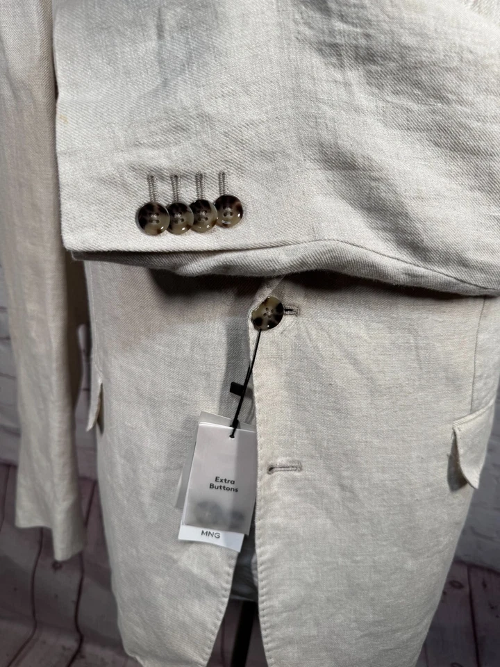 MANGO MNG Mens Khaki Tan LINEN SLIM FIT Suit Sport Coat Blazer Jacket 44L - Image 4 of 4