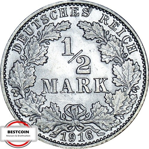 J 16 1/2 Mark Kaiserreich von 1916 G in VZ-STG 1270 - Bild 1 von 2