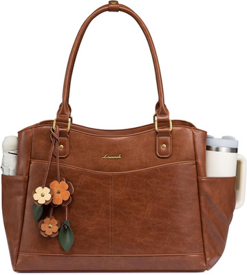 LOVEVOOK Laptop Bag for Women, Leather Vintage Work Tote Bag Computer Office Tea