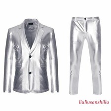 Men Shiny Tuxedo Suit 2 Pieces Suits Blazer Pants Party Dj Nightclub Dress New