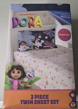 Dora the Explorer 3pc Twin Sheet Set Multicolor Floral Microfiber Kid's Bedding