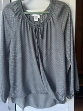 Max Studio Womens Denim Blue High Low Surplice Popover Top Shirt Size L