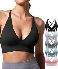 V Neck Adjustable Spaghetti Straps Sports Bras for Women, Padded Criss Cross ...