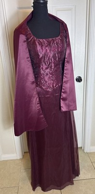 Vintage 90s Y2K Aspeed Green Maroon Formal Dress Maxi With Scarf