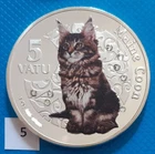 Vanuatu 5 vatu 2015 Maine Coon Cat Silver Plated Colorized Coin