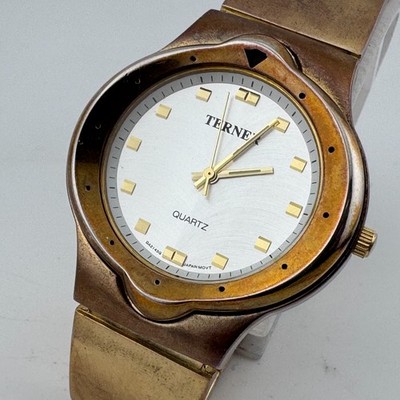 Terner Japan Movt Quartz Watch Men Gold Tone Unique Bezel Analog New Battery 8''