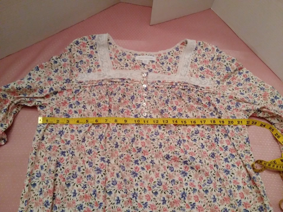 Camisón Carole Hochman 100 % algodón talla XL ribete floral de encaje Foto 4 de 4