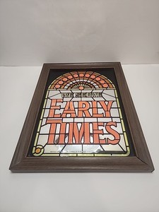 Vintage Early Times Whisky Mirror Sign With Wooden Frame