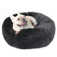 Black Dog Bed for Small Dogs Washble Calming 23 Inch Fluffy Plush Black Dog B...