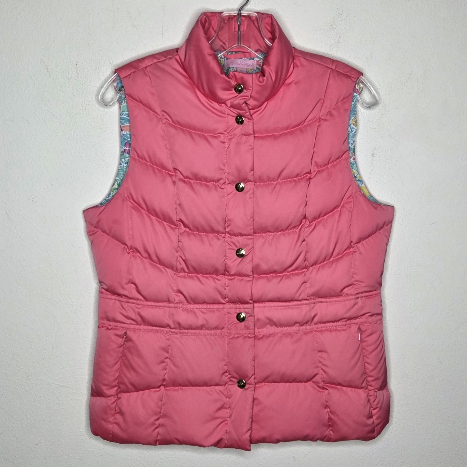 Lilly Pulitzer Down Puffer Vest Isabelle Pink Quilted Resort Preppy Womens M