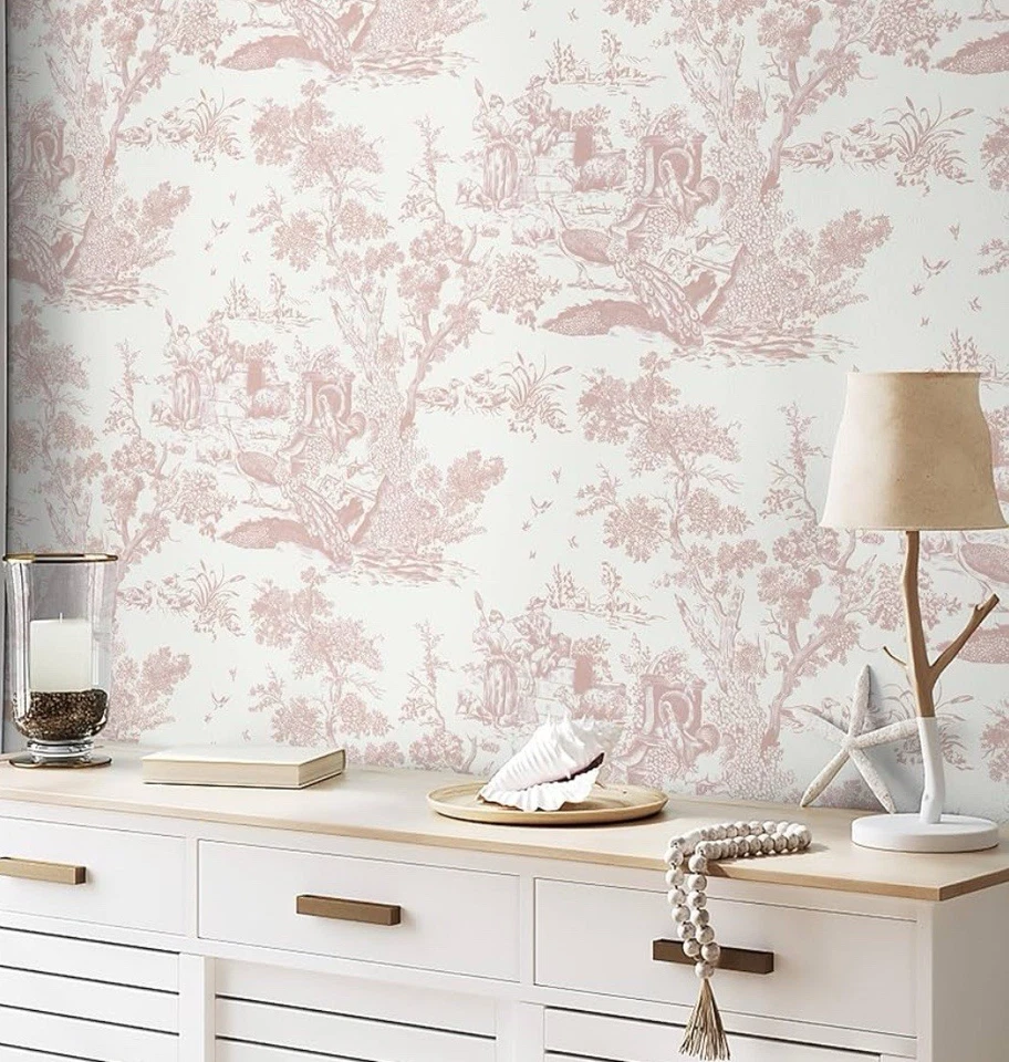 CICIwind Peel & Stick Pink/ White Wallpaper  16” x 197” (6-Rolls) New - Image 4 of 4