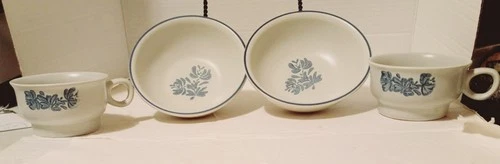 VTG Faltzgraff Yorktowne Blue Flower 2 Coffee Mug W/Handle -2 Cereal/Soup Bowls