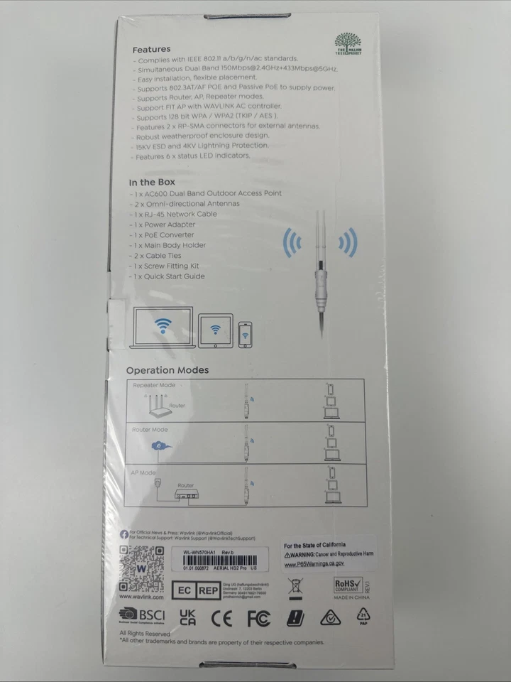 NEW Wavlink AC600 WIFI Repeater Extender Booster High Power Outdoor AP 2.4G 5G - Image 3 of 4