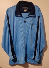VINTAGE "RIGO ACTIVE" BLUE BLACK STRIPE FULL ZIP SPORT JERSEY JACKET SIZE XL