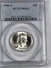 1946-S Washington Quarter : PCGS MS65 Blazing White