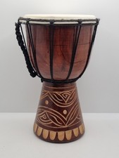 Djembe Bongo Hand Drum 24 cm High Handmade Decorated Wooden Instrument Vintage