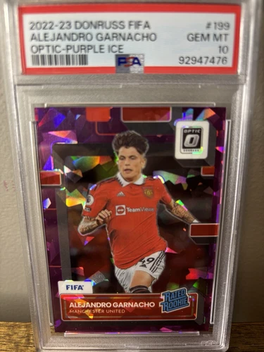 2022-23 Donruss FIFA Alejandro Garnacho Optic Rookie Purple Ice /99 PSA 10 POP 2