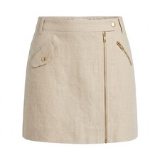 J.Crew Linen Mini Skirt Size 6 Khaki Front Zip Pockets Safari Preppy Y2K Work