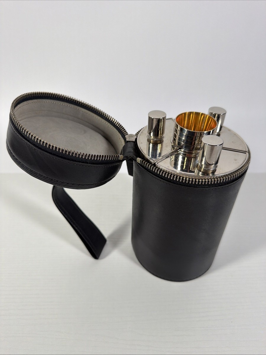 RARE] Vintage GERMAN AHS CHROME ART DECO 3 FLASK TRAVEL BAR -MID
