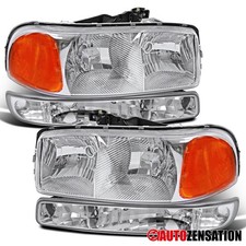 Fit 2000-2006 GMC Sierra Yukon XL Clear Headlights+Corner Bumper Signal Lamps