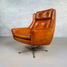 Vintage 1970s Danish Cognac Leather Egg Swivel Chair by Eran