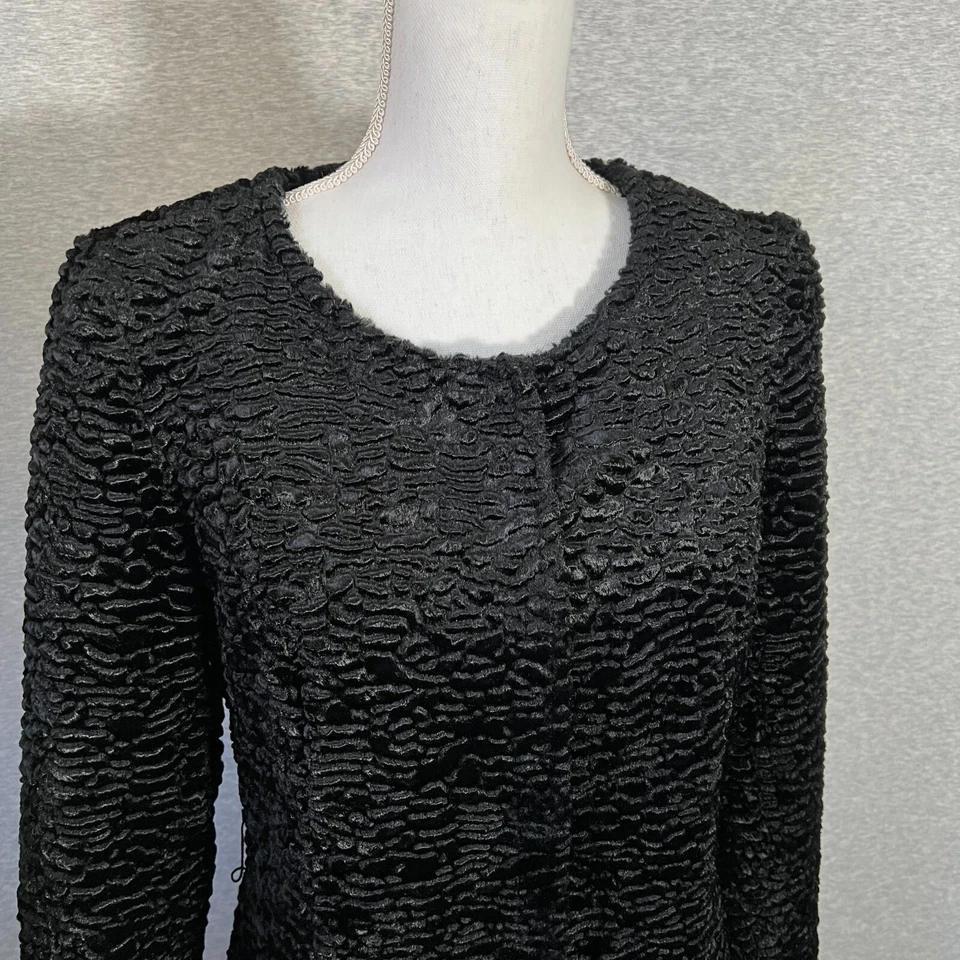 I.N.C. Casaco feminino de pele sintética preto encaracolado cordeiro médio preto lux texturizado sob medida - Imagem 2 de 4