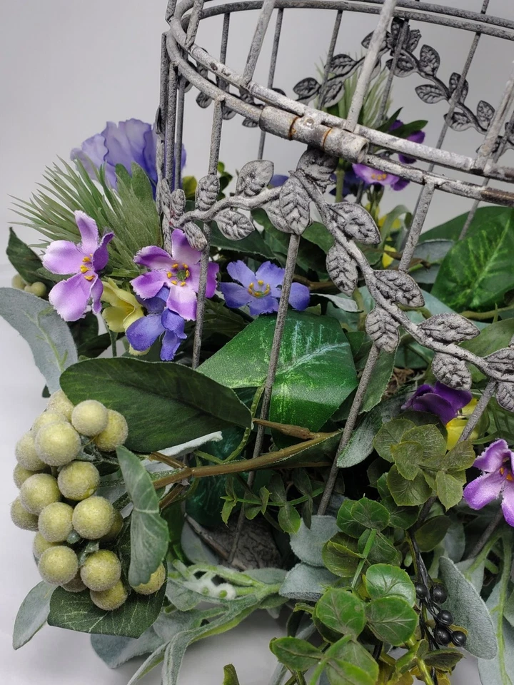 Boda, Decoración del Hogar Arreglo Floral, Antigua Jaula para Pájaros con Flores Púrpura Foto 4 de 4