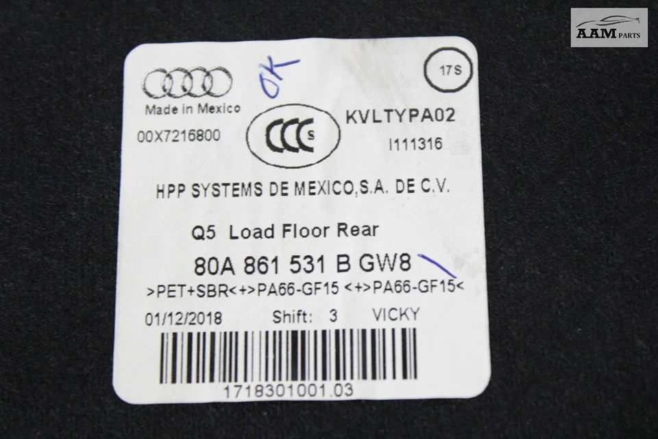 2018-2020 AUDI Q5 QUATTRO FY ЗАДНИЙ БАГАЖНИК ПОЛ ГРУЗОВОЙ ЗАПАСНОЙ КОВРИК OEM - Изображение 4 из 4