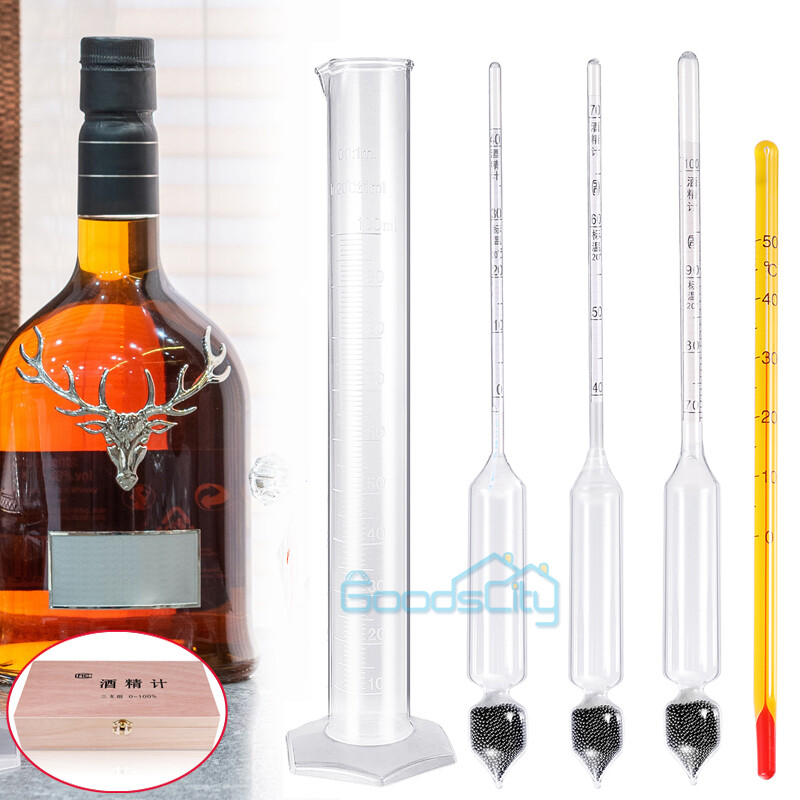 Alcohol Tester For Liquor 5-Piece Alcohol Hydrometer Set (0-100% ABV ...