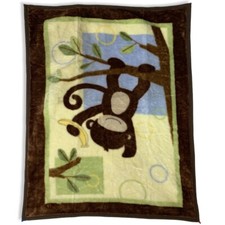 Lambs  And Ivy Brown Yellow MONKEY In Tree Security Crib Blanket New NWOT