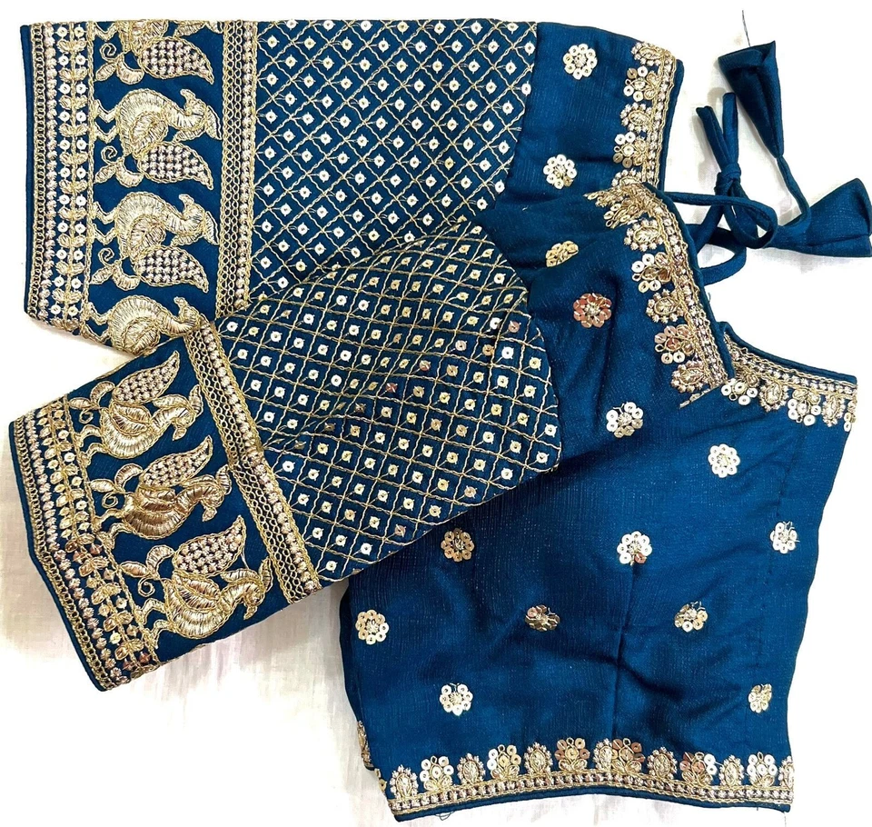 Blusa Sari Preparada Diseñador Sari Choli India Fiesta Ropa Bollywood Top Corto Foto 3 de 4