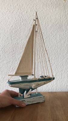 Deko Segelboot Maritim, 42 Cm, Holz Weiß, In Weiß - Beige