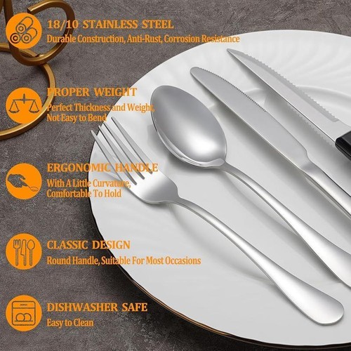 Juego de 4 cubiertos de acero inoxidable cubiertos utensilios de comedor plateados 24 piezas - Imagen 4 de 8