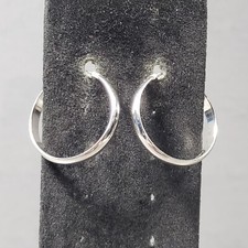Hoop Earrings Silver Tone Metal Mid Century Modernist Boho Pierced 1.25"