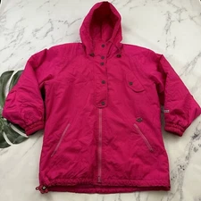 Fera Skiwear Womens Vintage Ski Snow Jacket Size 14 Neon Pink Hooded 90s
