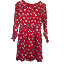 J Crew Dandelion Print Long Sleeve Dress Womens 2 Ruffle Elastic Cuff & Waist