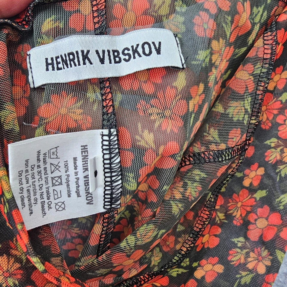 HENRIK VIBSKOV Floral Mesh Leggings Small Red Pollen Party Sheer Cocktail $330 - Image 4 of 4
