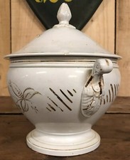 Soupière Faïence Ancienne Réparation Agrafe Terre de Fer Fleur Empire Service