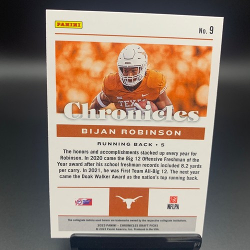 Selecciones del draft de Panini Chronicles 2023 #9 Bijan Robinson Atlanta Falcons Texas - Imagen 2 de 2
