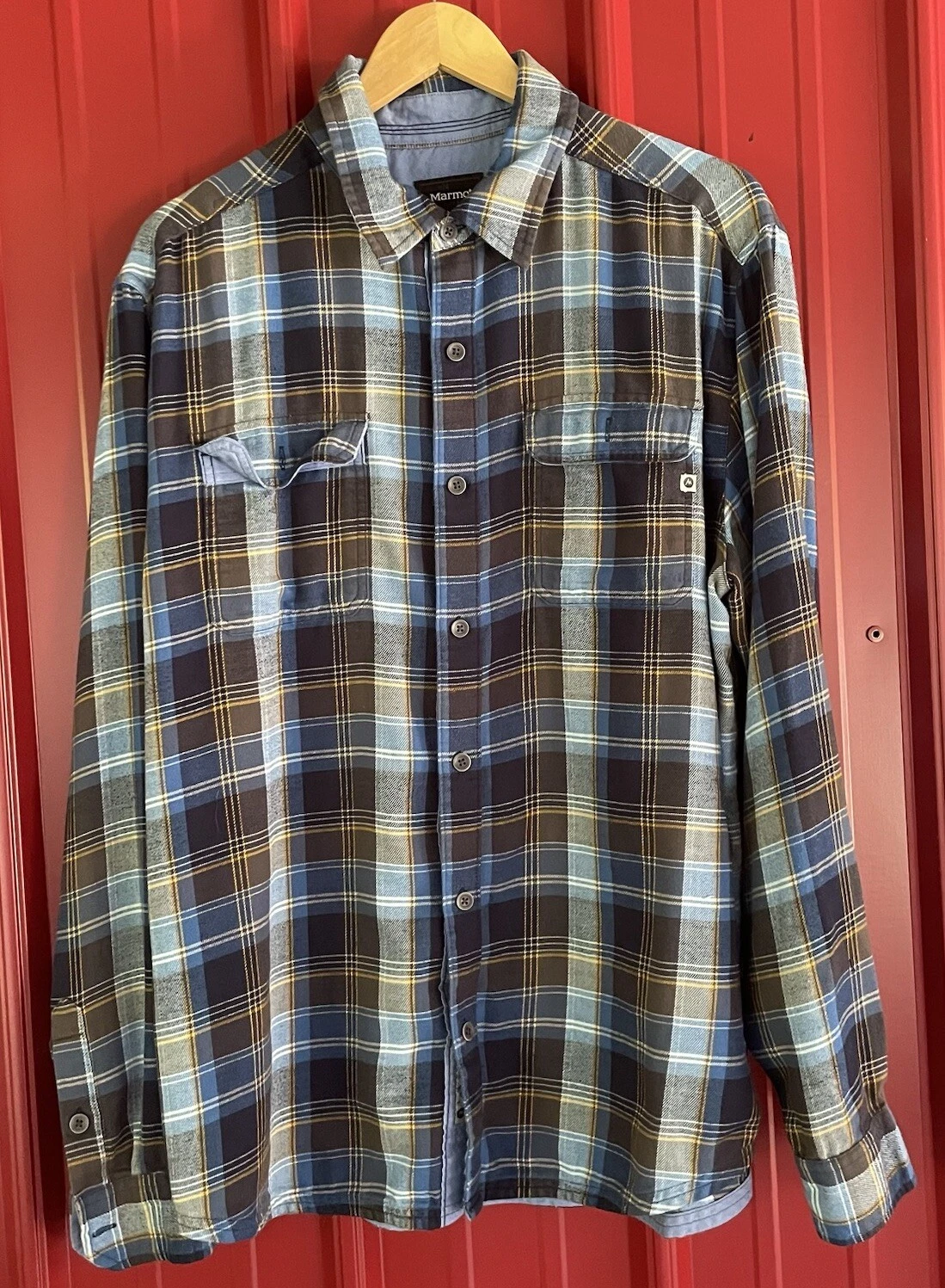 Marmot Shirt Flannel Plaid Lightweight Button Up Hiking Fishing Mens XL