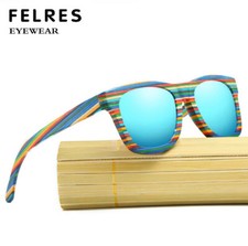 Men Women Skateboard Wood Polarized Square Sunglasses Wooden Frame Glasses New