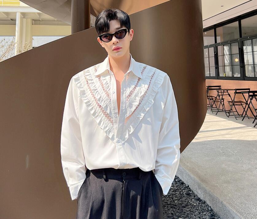fitted lace wedding dress Men Shirt Long Sleeve Top Floral Male Blouse Casual Shirts Summer Autumn Shirts Hawaiian Men Clothes Camisa Masculina TS10108 4XL / Navy main image 1