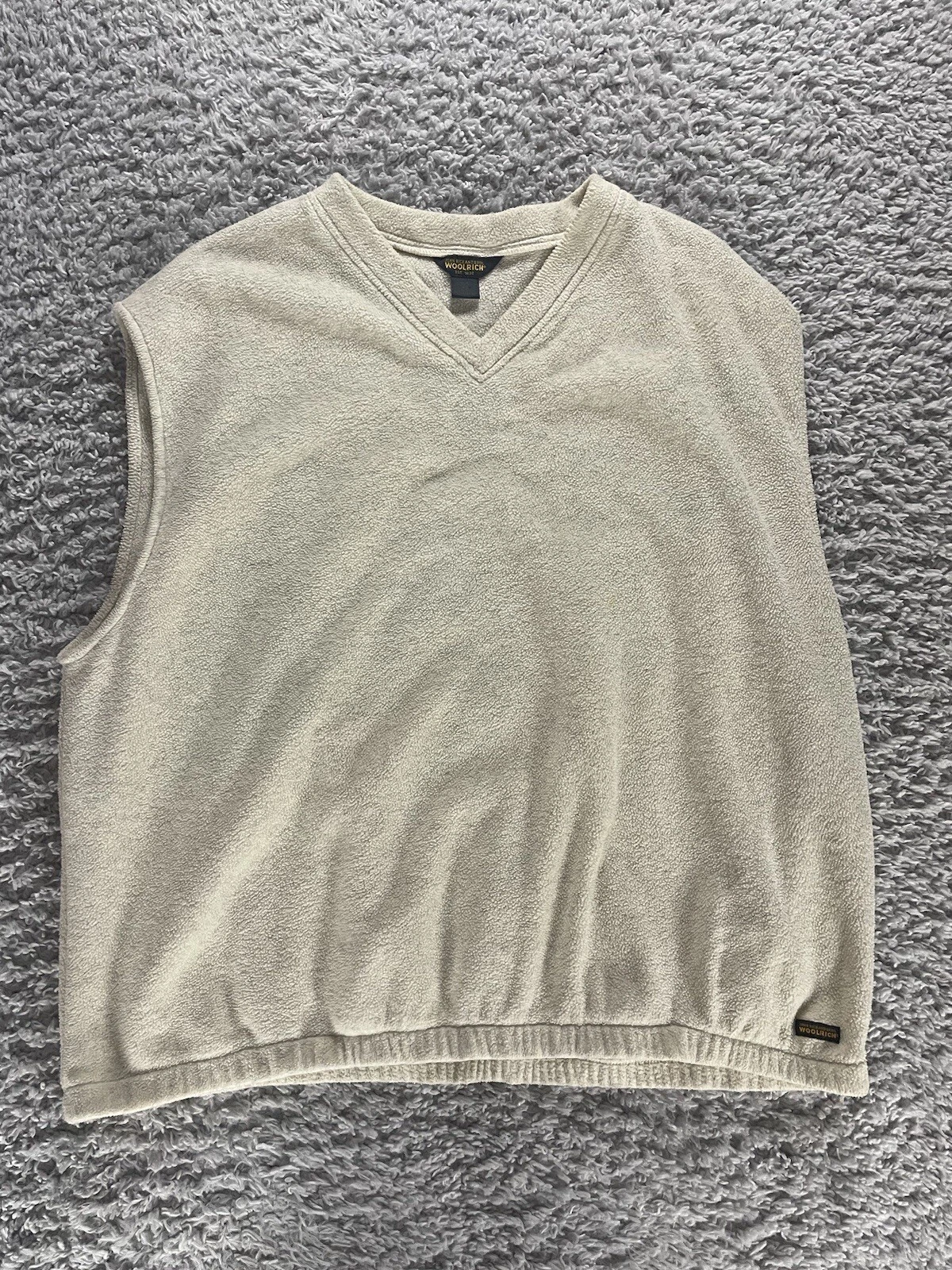 Woolrich Vest Mens Extra Large White Fleece Pullover V Neck Sleeveless Grandpa