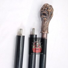 Skull Head Handle Antique Victorian Wooden Walking Stick Vintage Cane Gift Black
