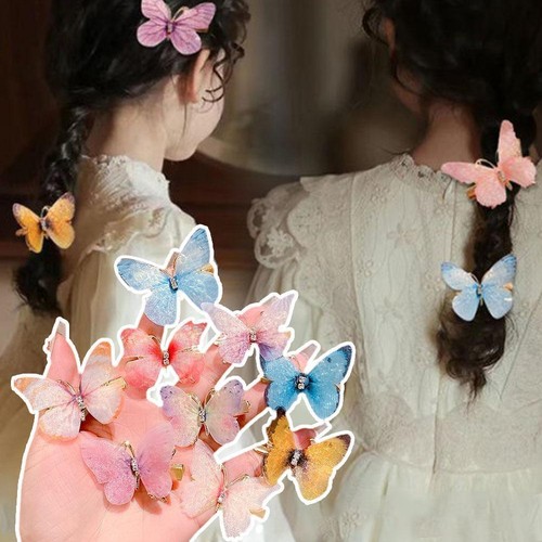 3 Pairs Colorful Chiffon Artificial Butterfly Hair Clip Hair ✨y For Girls T4W3 - Picture 7 of 30